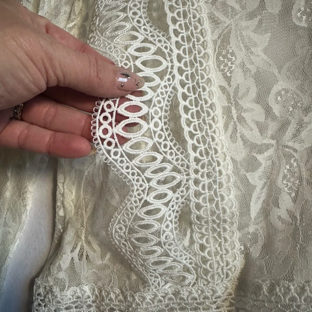 Adiva Cream Lace Western Blouse Rodeo Cowgirl Top Boho Prairie Romantic Size M - Picture 6 of 8